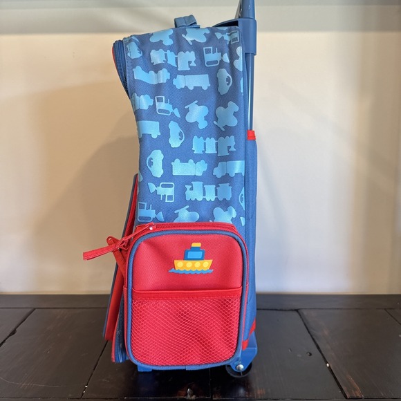 Stephen Joseph Vintage KIDS Luggage Blue And‎ Red Train And Plane And Car Themed - Picture 2 of 6